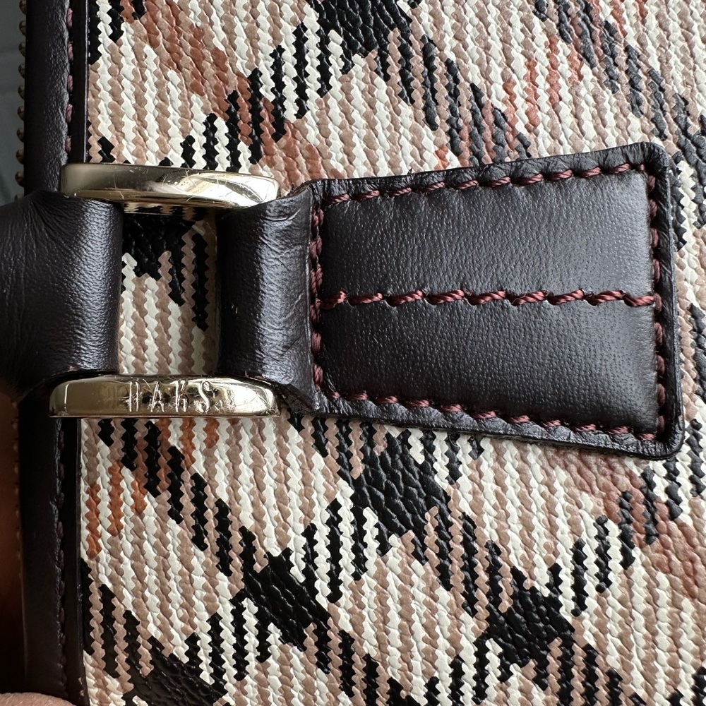 Daks London handbag in a tartan check pattern with leather trim and top handles - Picture 9 of 10